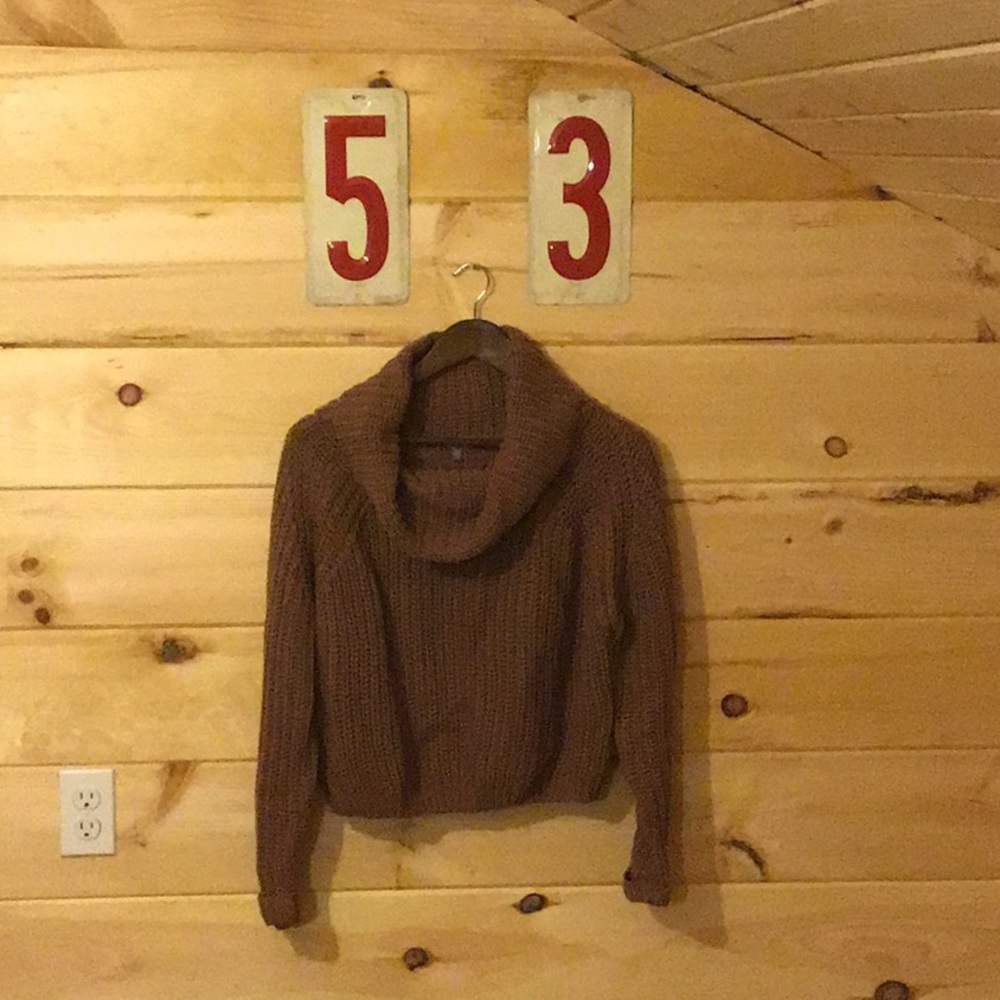 Beige/pink Charlotte Russe Cowl neck sweater.